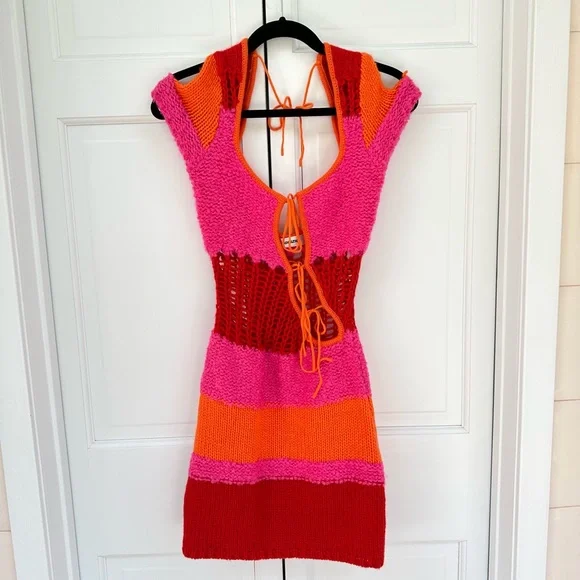 Danielle Guizio Red and Pink Knit Dress